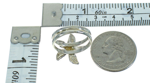 Silver Southwestern Turquoise Flower Ring Size 8-1/2 QX85191